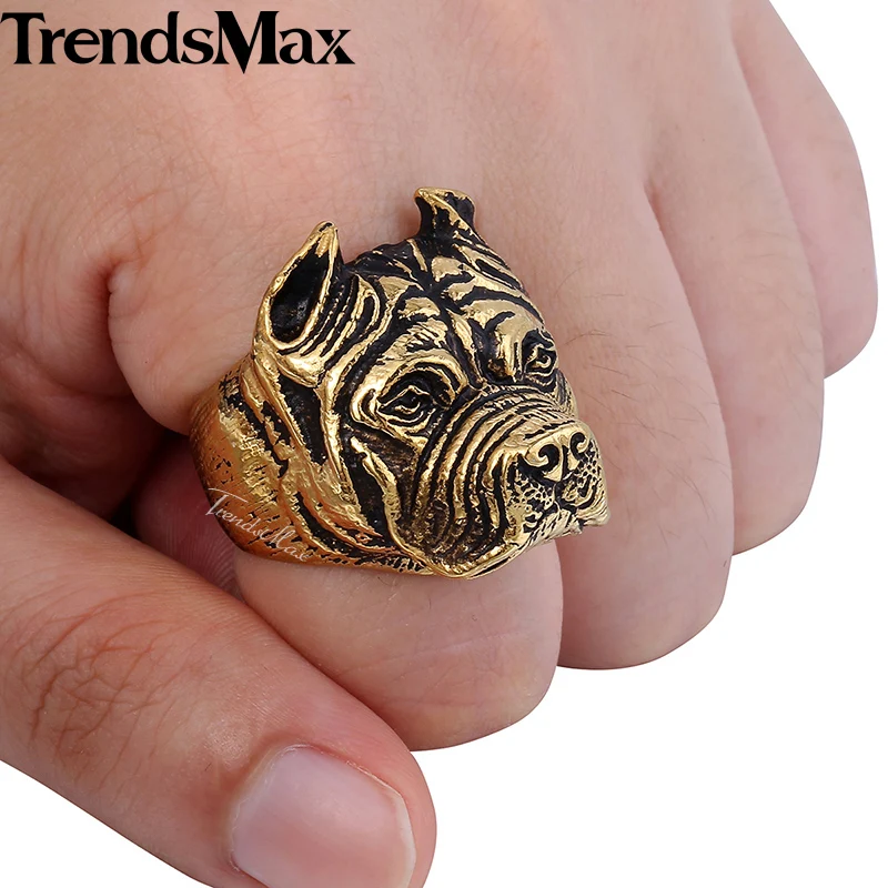 Trendsmax Pitbull Bulldog Animal Rings For Men 316L Stainless Steel Ring Fashion Men's Jewelry HR405-HR406