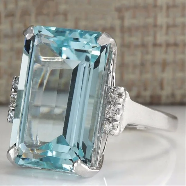 Большой голубой CZ кубический циркон серебряные кольца с камнем для женщин модные ювелирные изделия подарок на день Святого Валентина - Цвет основного камня: blue
