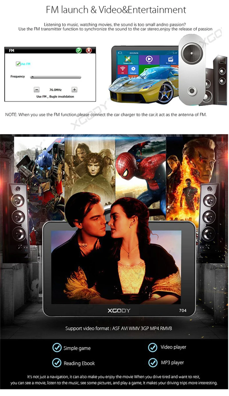 Xgody gps Navigation Truck Car GPS Navigator 128+8GB 7 inch Europa FM Bluetooth Rearview Camera Optional Sat nav Map Free Update