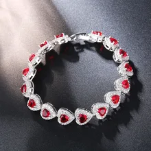 CARSINEL бренд красный циркон сердце и браслет для Для женщин Мода Серебряный цвет цепи Браслеты вечерние подарок BR013c