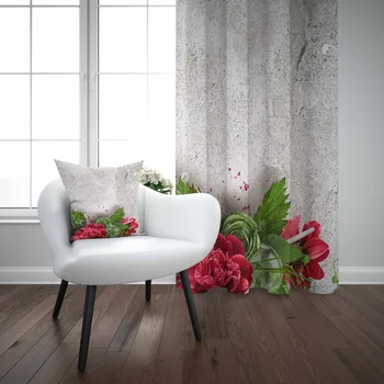 

Else Gray Vintage Floor on Red Flowers Green Leaves 3D Print Living Room Bedroom Window Panel Curtain Combine Gift Pillow Case