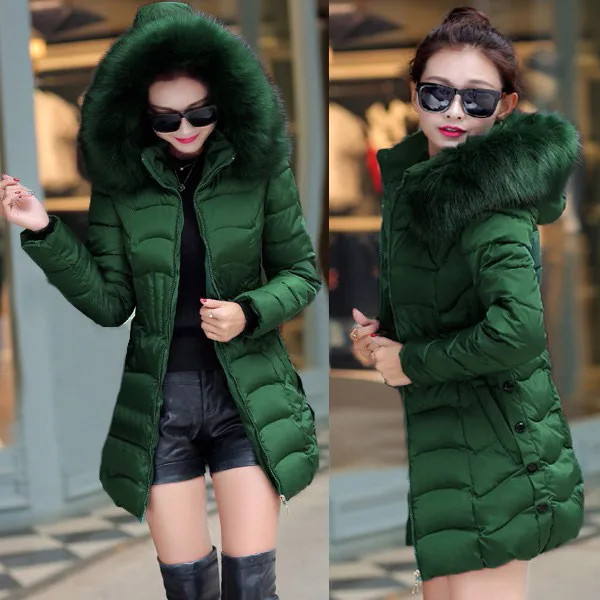 

New Women Winter Hooded Fashion Warm Jacket Down Coat Faux Fur Fleece Collar Zip Up Overcoat Women Outwear Long Coats Jacket 4XL