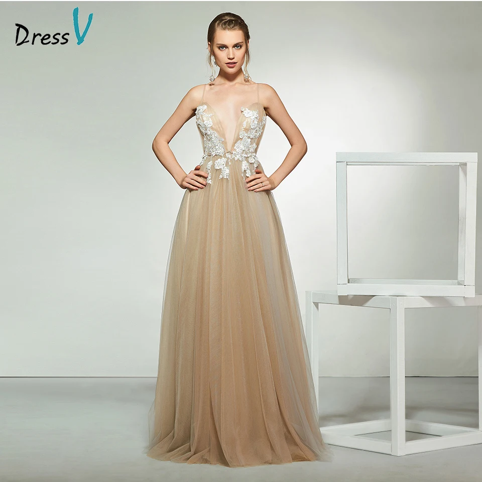 

Dressv elegant spaghetti straps appliques sleeveless backless wedding dress floor length simple bridal gowns wedding dress