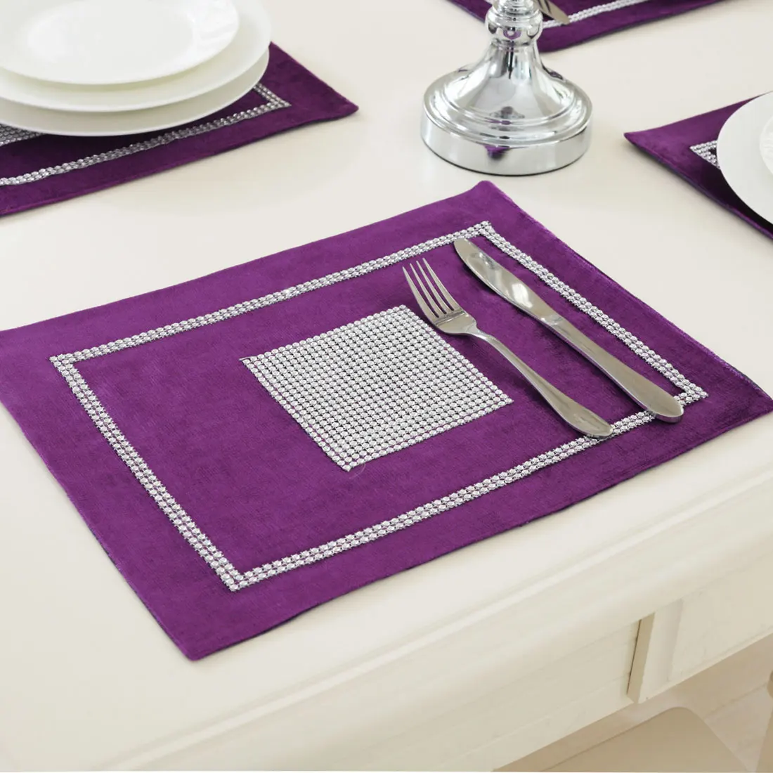 UXCELL Sparkle Luxury Diamante Placemat Table Mat Velvet Wedding Party