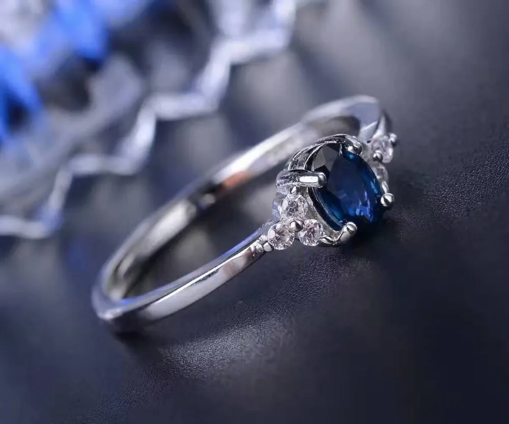 Романтическое сапфировое обручальное кольцо для женщин 4 мм* 6 мм 0,4 карат натуральное сапфировое кольцо из драгоценных камней твердое 925 пробы Серебряное кольцо с сапфиром