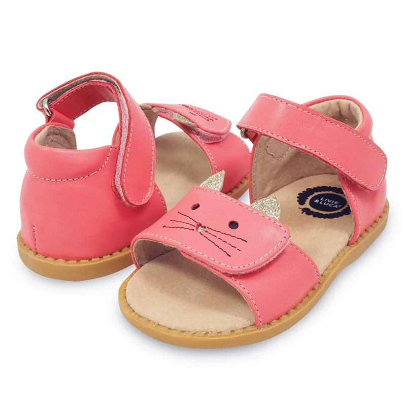 Новинка; модная детская обувь; сандалии для маленьких девочек; детская обувь из натуральной кожи для мальчиков; закрытый носок - Цвет: Coral