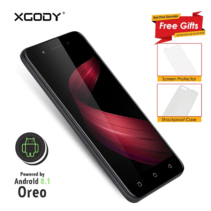 

XGODY 3G Dual Sim Smartphone 5.0 Inch Celular Android 8.1 Oreo Mobile Phone MT6580M Quad Core 1GB+8GB 2500mAh 5.0MP Cellphone X6