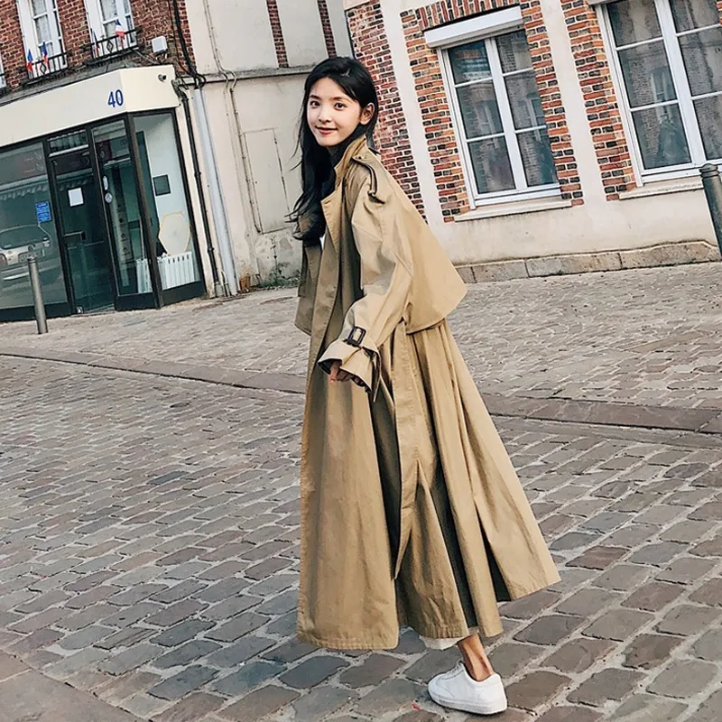 Women Trench Coats High Street Loose Outerwear Woman Worker Streetwear Long Trench coats Female OL oversize Trench FY12