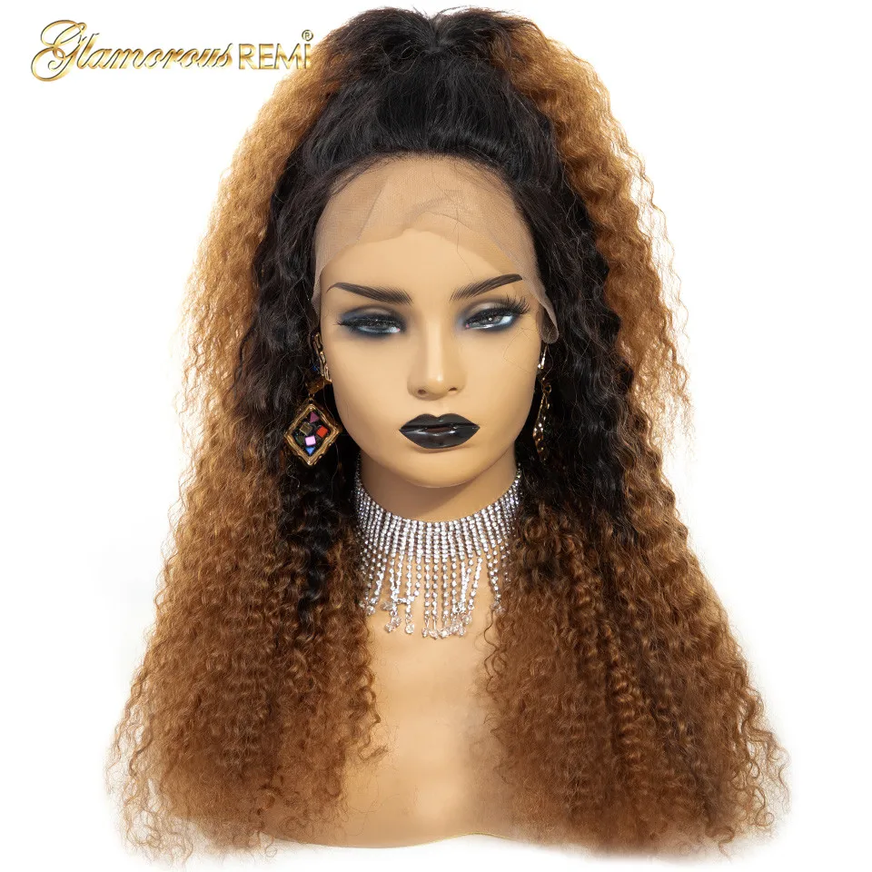 Lace Front Brazilian Human Hair Wig African Kinky Curly Remy Hair Ombre Brown Lace Front Wigs with Baby Hair for Black Women
