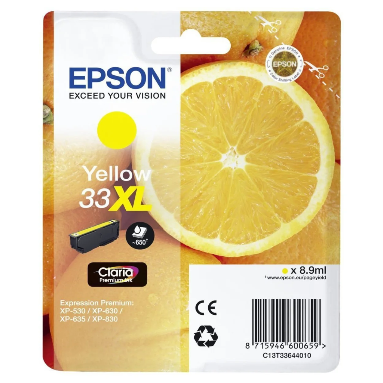Epson Singlepack Yellow 33XL Claria чернила высокого качества оригинал на основе пигмента желтый