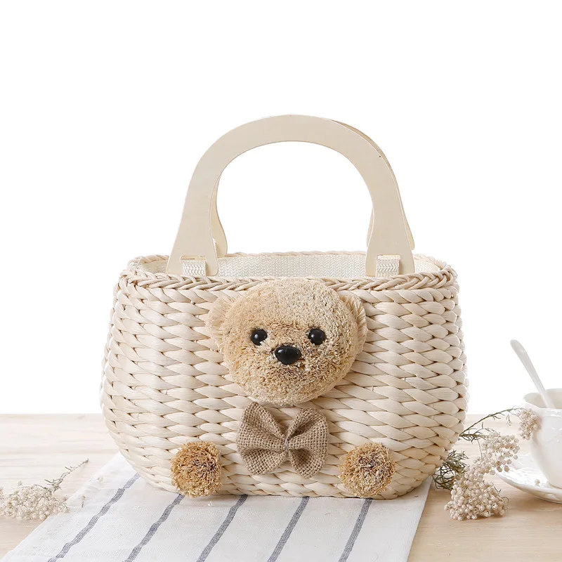 Women Beach Handbag Summer INS Popular Female Straw Bags Casual Lady Mini Fashion Bear Handle Bag Travel Knitted Bolsa SS3174 (14)