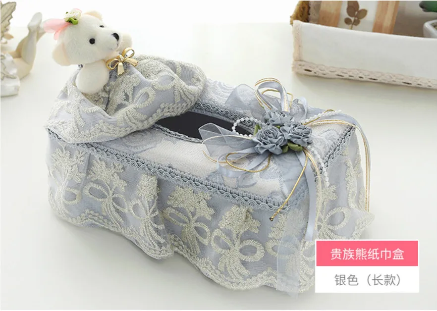 European Bear Cloth Fabric Lace Tissue Box Garden Creative Restaurant Living Room Desktop Paper Towel Storage Box Home Decor