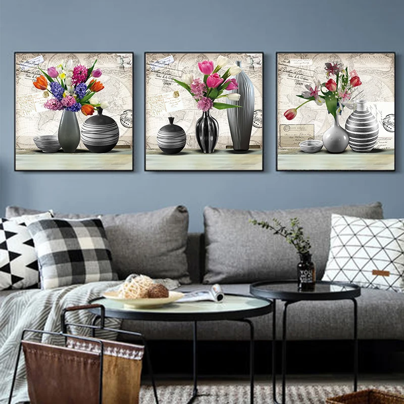 GOODECOR Vintage Still Life Canvas Flower Painting Living Room Decoration Printed Giclee Prints ...