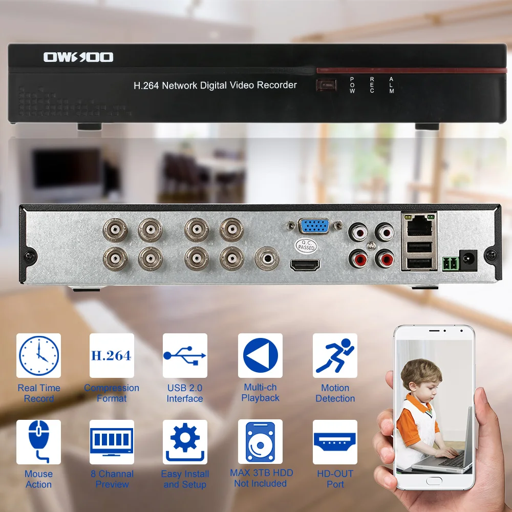 OWSOO 8CH Full 960 H/D1 H.264 P2P сетевой видеорегистратор CCTV безопасности телефон контроль движения обнаружения электронной почты сигнализация для камеры наблюдения