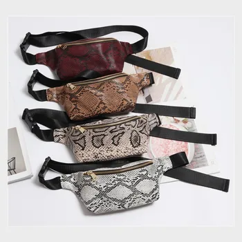 

Women Waist Bag Zipper snake bag Crossbody Bag PU Leather Bag
