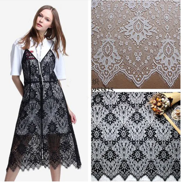 

3meters/lot Black White 150cm wide Lace Trim sewing accessories Eyelash Lace Ribbon For Dress wedding Party decoration