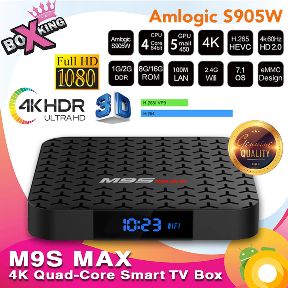 

New M9S MAX 2GB 16GB S905W Quad Core Smart TV Box Android 7 Streaming Media Player Wifi 4K Miracast DLNA (mx10 h96 max)(p40)
