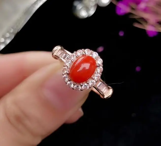 KJJEAXCMY бутик ювелирных изделий 925 Серебро инкрустированные натуральный красный коралловый самоцвет женское роскошное кольцо Поддержка обнаружения - Цвет камня: Оранжевый