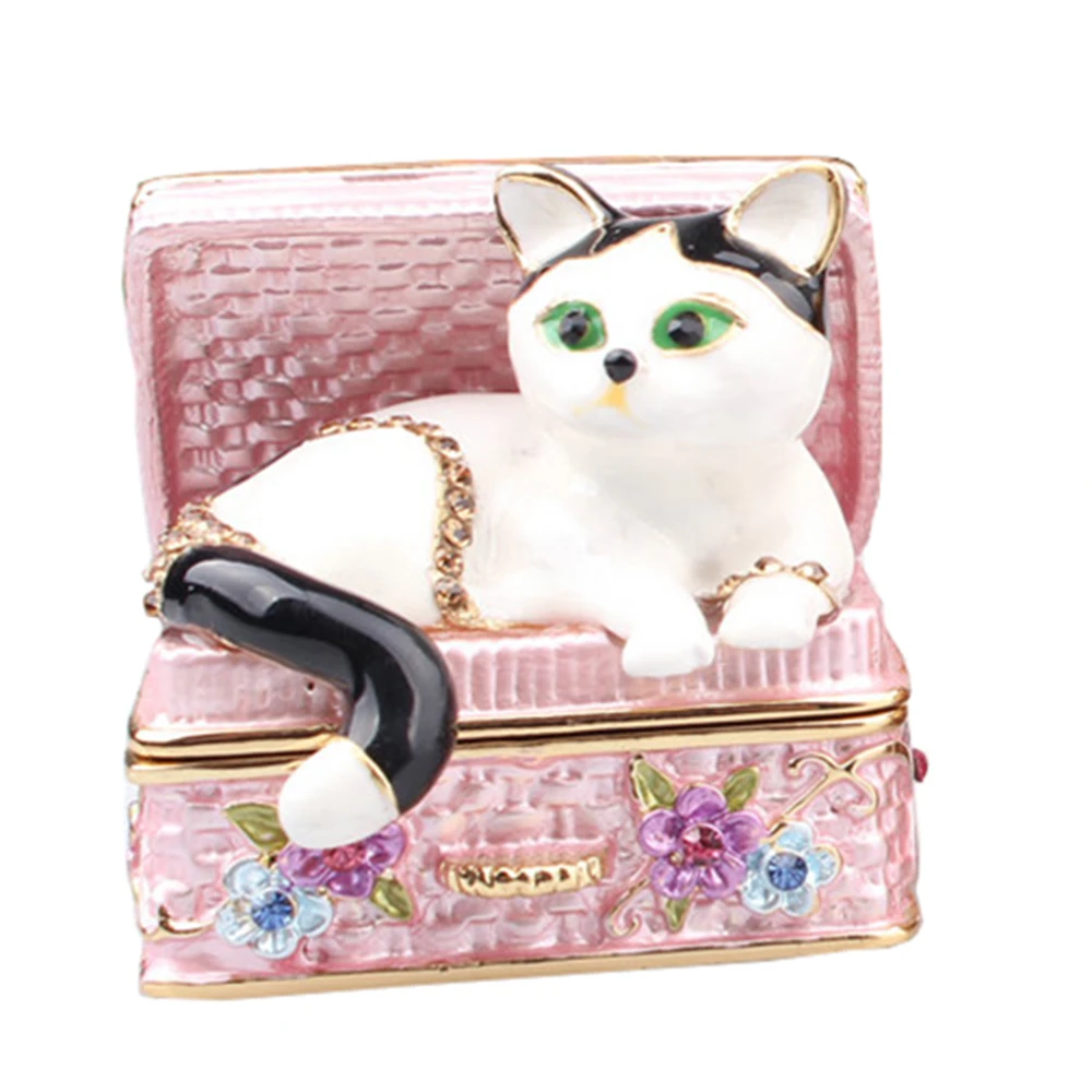 Bejeweled Kitty Trinket Box, Cat Figurine, Ring Holder, Necklace, Earring, Birthday Gift
