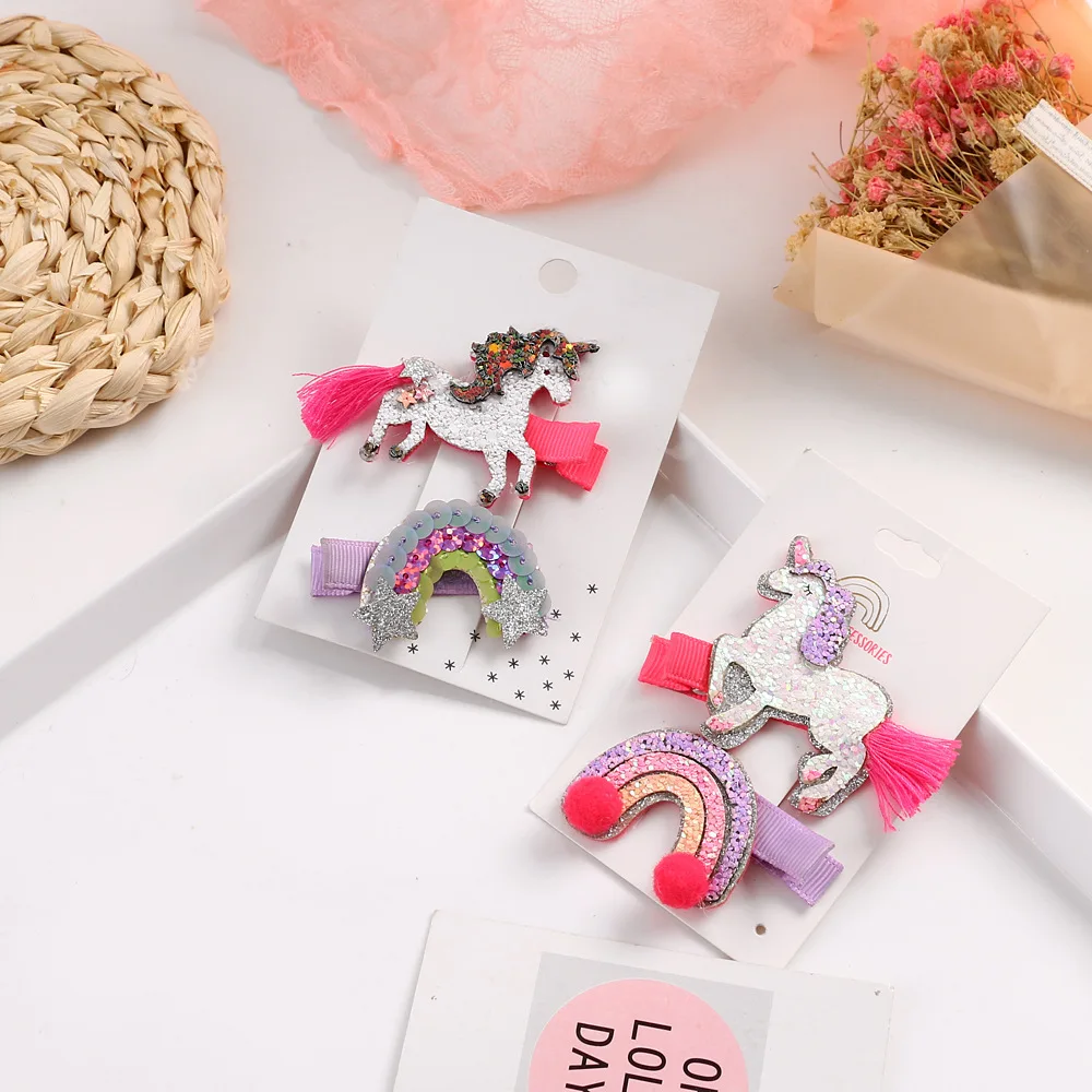 

New Christmas Gifts Clips Unicorn Rainbow Clip Style for Xmas Decoration New Year Birthday Party Girl Hair Accessories Gift