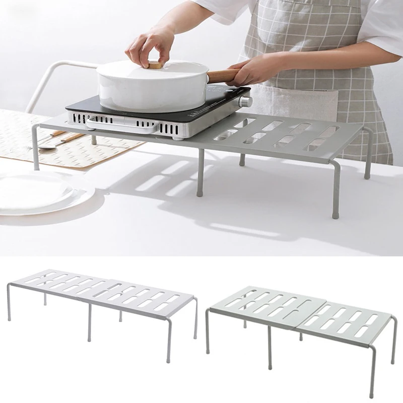

Retractable Shelf Stackable Sliding Rack Organizer Shelfs Kitchen Iron Storage Rack For Cabinets Tableware Countertops For Home