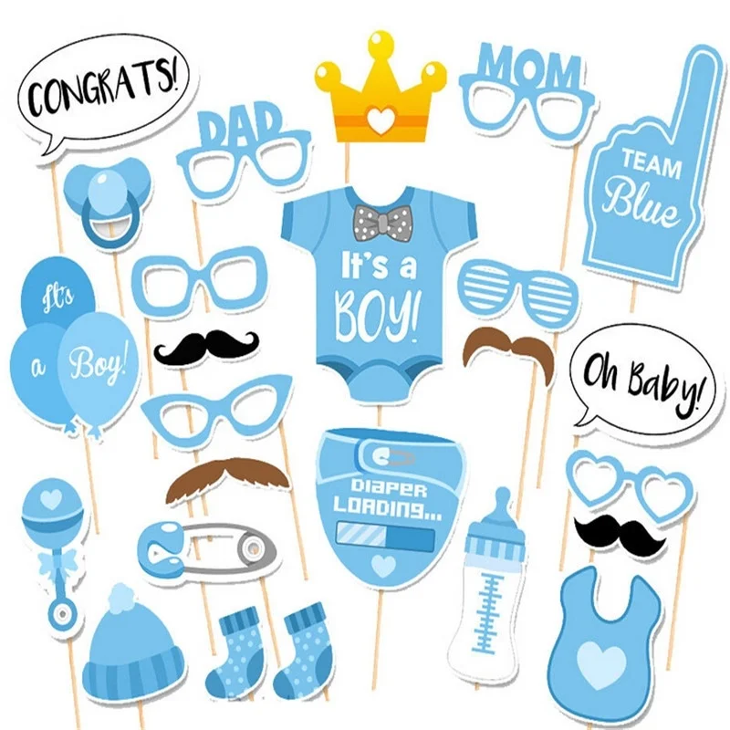 

Photo Booth 28pcs Baby Shower Props blue Its a Boy Fun 1st Birthday Party favor Decoration PhtotoBooth Mustache Centerpieces