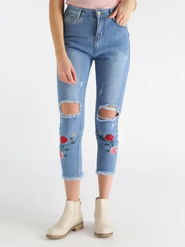 

Jeans boyfriend ripped jeans with embroidery fiorati