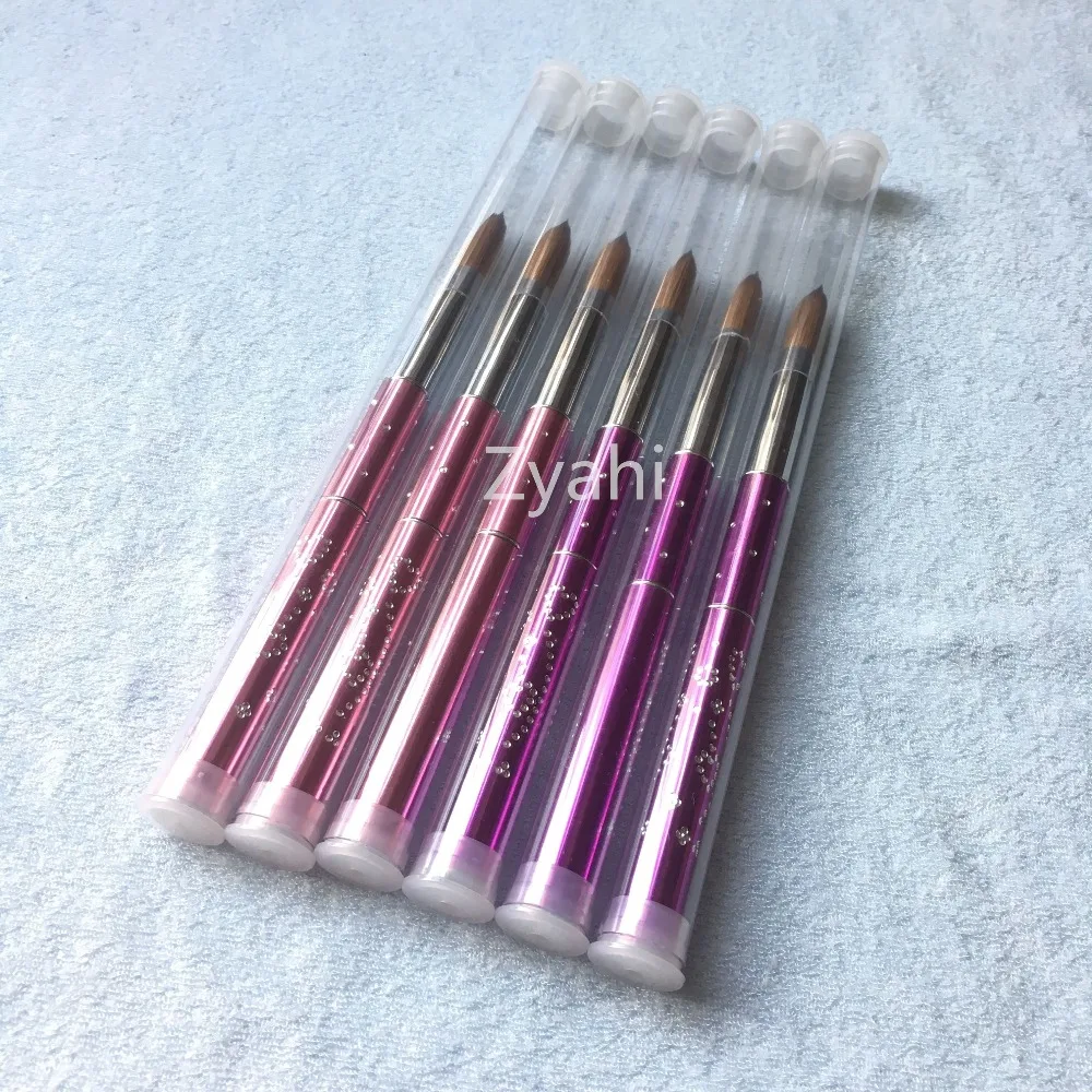 Hot 1ps 4#6#8#10#12#14#16#18#20#22 Round Sharp Kolinsky Sable Brush Acrylic Nail Art Brush Pink Metal Crystal Acrylic Salon