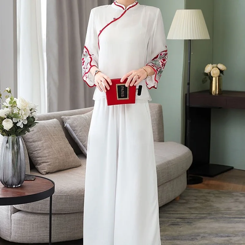 Современный китайский Cheongsam Qipao Женский комплект из двух предметов женские