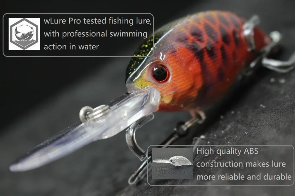 wLure 11g 8.5cm Deep Water Real Skin Painting Tight Floating Crankbait Cutting Blade Treble Hooks Fishing Lures HC733