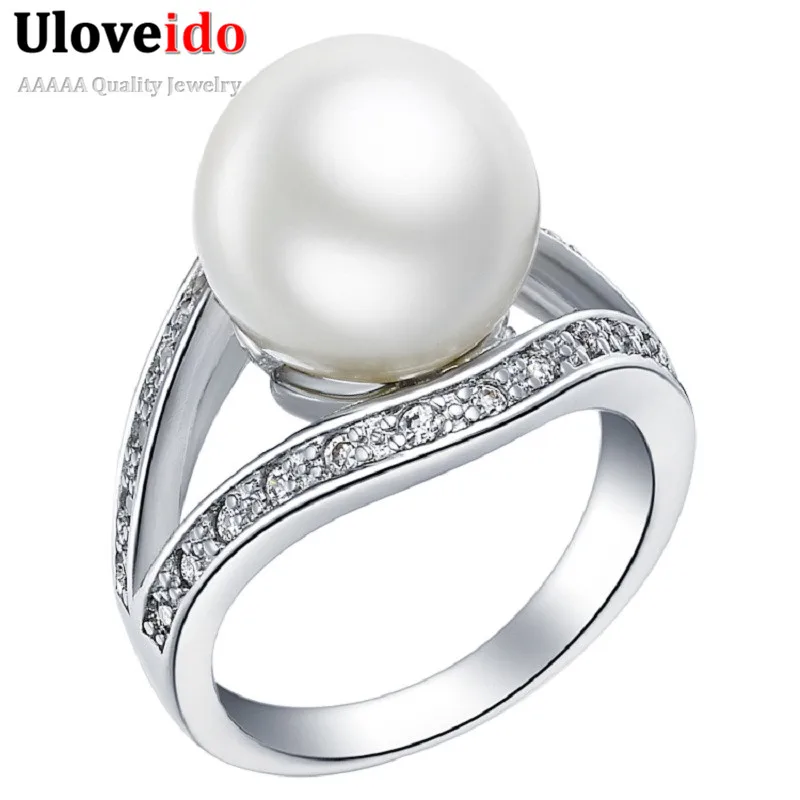 uloveido black red white simulated pearl engagement ring black ball rings for women anel de formatura - Pearl Wedding Ring uloveido black red white simulated pearl engagement ring black ball rings for women anel de formatura - Pearl Wedding Ring