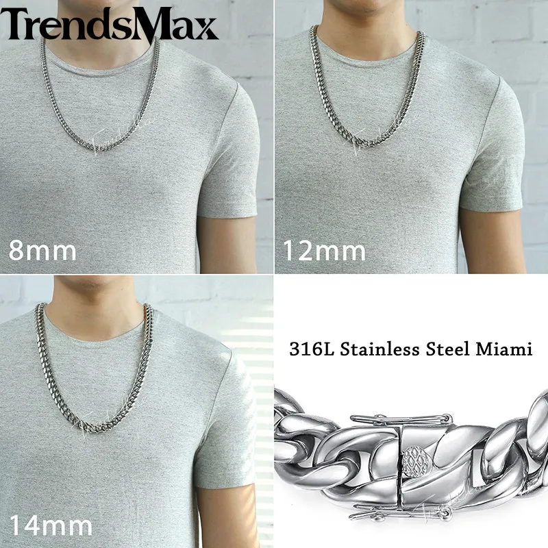 Trendsmax Miami Снаряженная кубинская Мужская цепочка из нержавеющей стали 316L в стиле