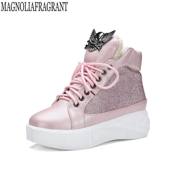 

Sequined lace up boots Winter women shoes Non-slip Warm botas mujer round head boots ankle boots for women Thick bottom mm37