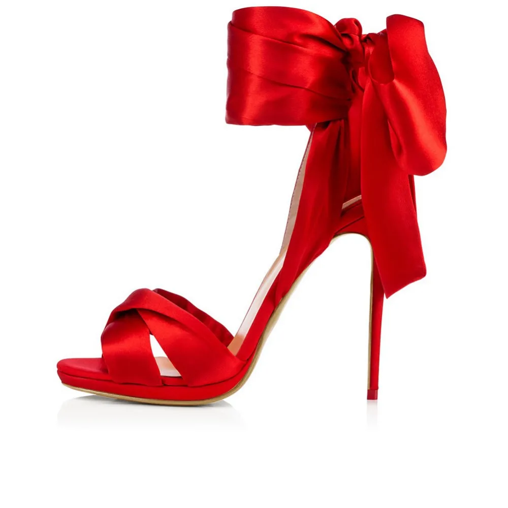 baratas Sandálias de Verão das mulheres 2018 novo Cetim Com Bow knot Lace up Peep Toe Stiletto Sapatos De Salto Alto Tamanho senhoras Sapatos Para Vestido de Festa