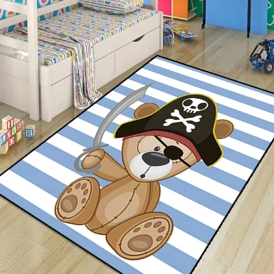 

Else Blue Pirate Sailor Cute Bear Lines Boys 3d Print Non Slip Microfiber Children Kids Room Decorative Area Rug Kids Mat