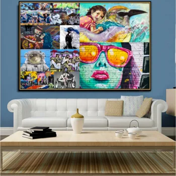 

Green Face Graffiti Urban Street Art Mural Canvas Painting Poster and Print Wall Art Pictures for Home Wall Art Decoration