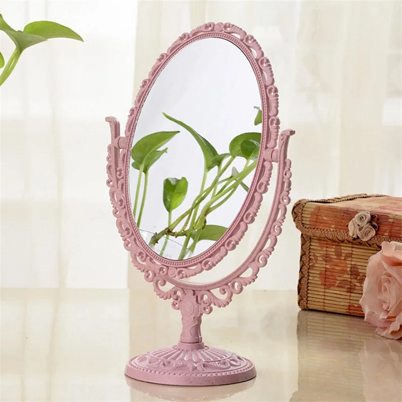 Макияж зеркало овальной формы Поворотная подставка стол компактное зеркало пластик комод Розовый Синий Бежевый зеркала косметический инструмент 2 стороны