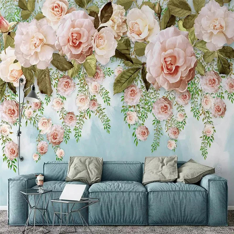 

Hand-painted flowers European 3D background wall custom high-end murals manufacturers wholesale wallpaper mural photo wall