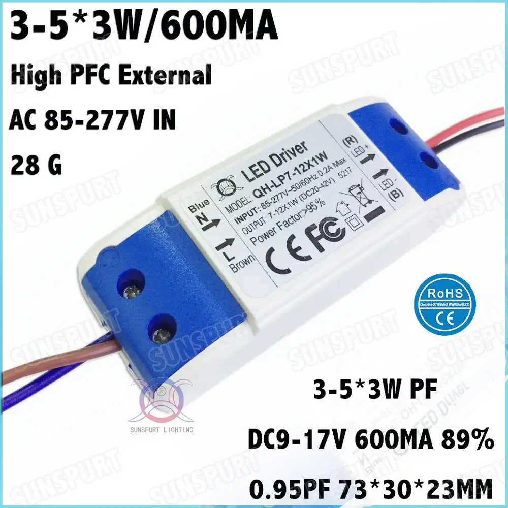 Внешнее 2-60W AC85-277V светодиодный драйвер 1-2x3W 2-4x3W 3-5x3W 6-10x3W 10-18x3W 18-30x3W 600mA DC2-105V постоянного тока с бесплатной доставкой