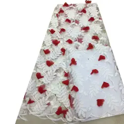 3D кружевной ткани красный и белый африканский тюль кружевной ткани высокого высокое качество Чистая французского кружева для нигерийских