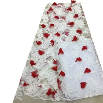

3D Lace Fabric Red&White African Tulle Lace Fabric High High Quality Net French Lace Fabric For Nigerian Wedding Party H938-1