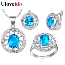 Модные женские ювелирные изделия австрийский Синий Хрусталь Свадебные Ювелирные наборы для невесты кулон серьги кольцо серебро Bijoux 49% скидка T448