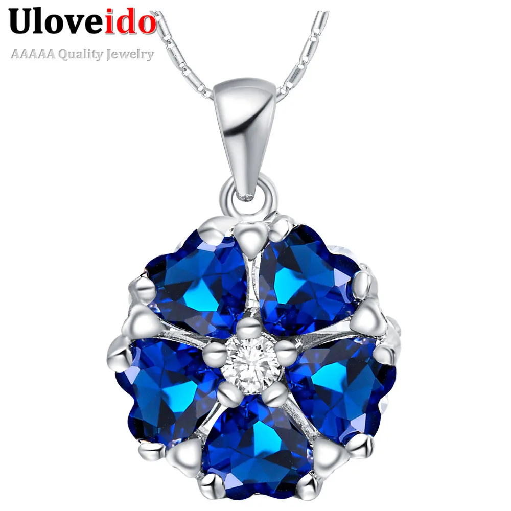 

Pendant Necklace Women Flower Pendant Women's Jewelry Vintage Accessories Silver CZ Zircon Jewelry Suspension Rhinestone N1236
