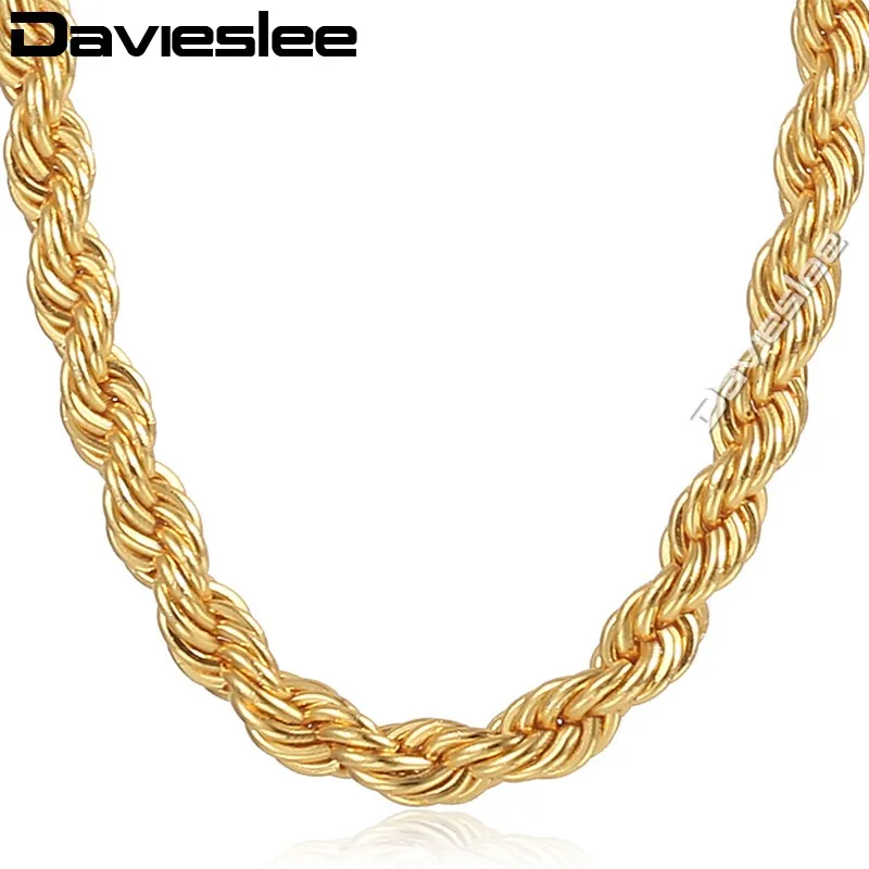 Davieslee витое звено веревки ожерелье Женская Мужская длинная цепь желтое золото-цвет 2,5/3,5 мм DGN435-GN436