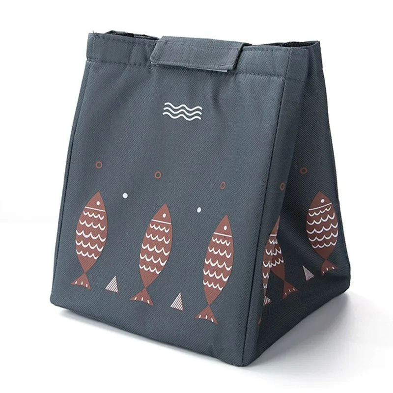 Модная Портативная сумка для ланча сумка для хранения коробок Термоизолированный водонепроницаемый контейнер Bento для обеда сумка-холодильник Tote для женщин детей мужчин - Цвет: Carton Fish DarkGray