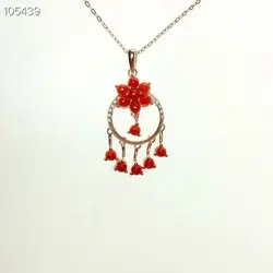 KJJEAXCMY бутик ювелирных изделий 925 стерлингового серебра натуральные красные коралловые Женские Подвески ожерелье поддержка тест 3
