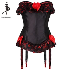 Черный, красный, сексуальное нижнее белье, Цветочный корсет на шнуровке с кисточками, бюстье, подтяжки с стринги, размер S-6XL 8069