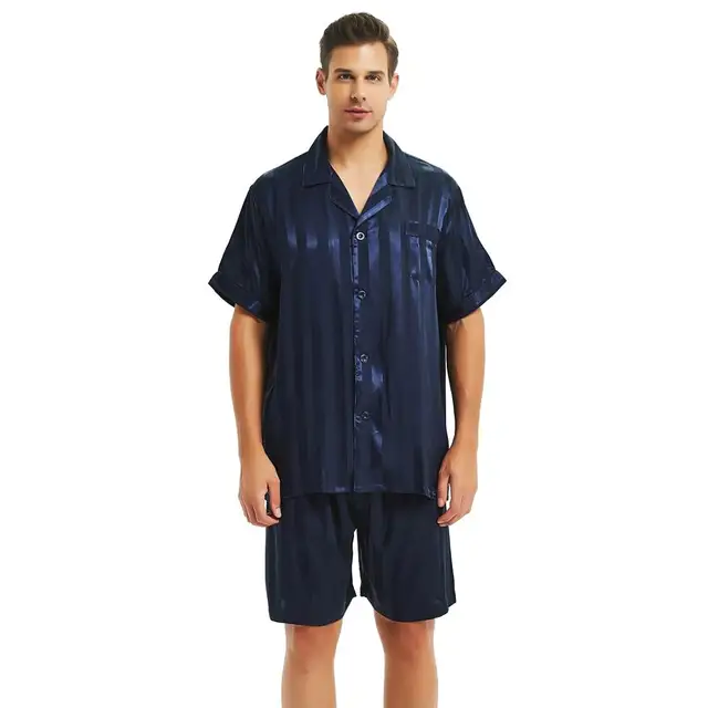 Mens Silk Satin Short Pajamas Set Pajama Pyjamas Set Sleepwear Set S ...