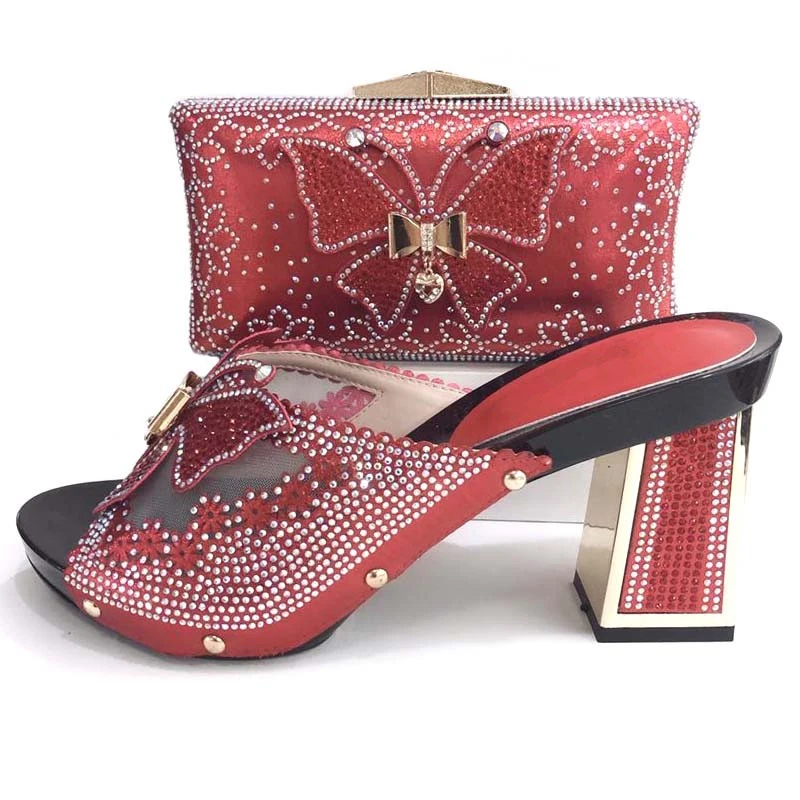 

Fashion italian red newest shoes and clutches bag african aso ebi party shoe and bag set new italian shoes and bag SB8248-3