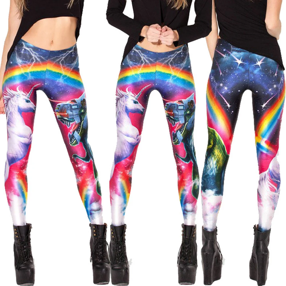 Для женщин rainbow Unicorn Распечатать Sexy Stretch Леггинсы для тощий длинный карандаш Брюки